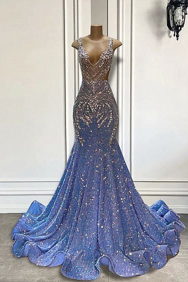 Sparkle Beaded Sequin Mermaid SIiver Beaded Prom Dress