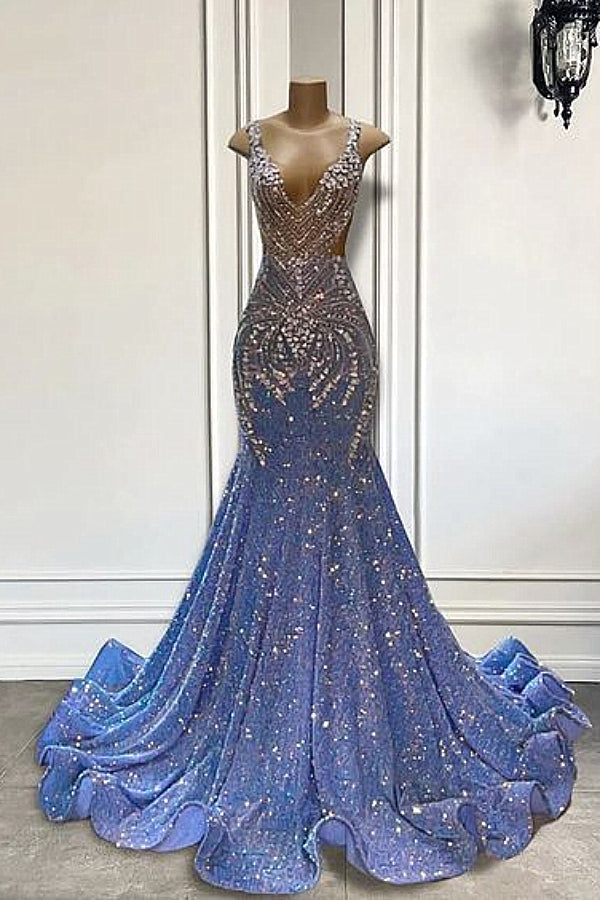 Robe de bal sirène à paillettes et perles scintillantes