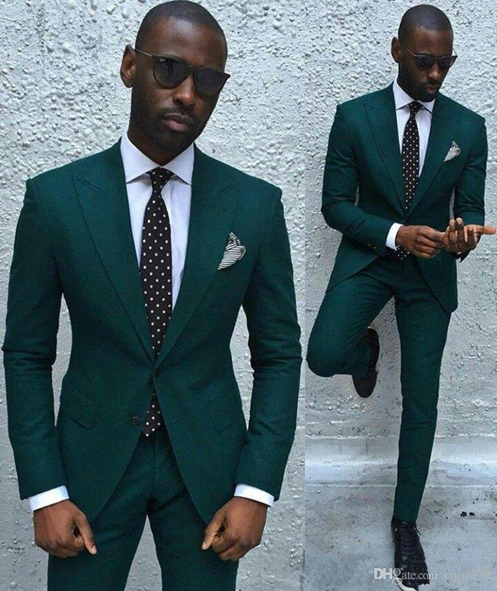 Koscy Classic Dark Green Peaked Lapel Formal Dinner Suit for Men