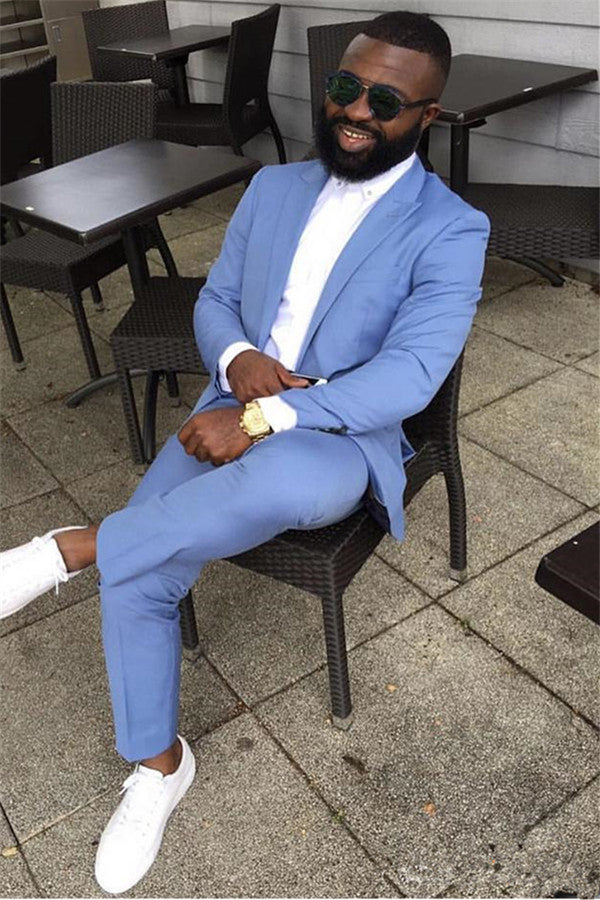 Koscy Elegant Philip Blue Custom Wedding Suit with Peaked Lapel for Sale