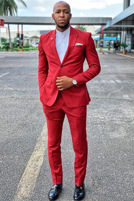 Koscy Popular Red Peaked Lapel Wedding Suit for Groom