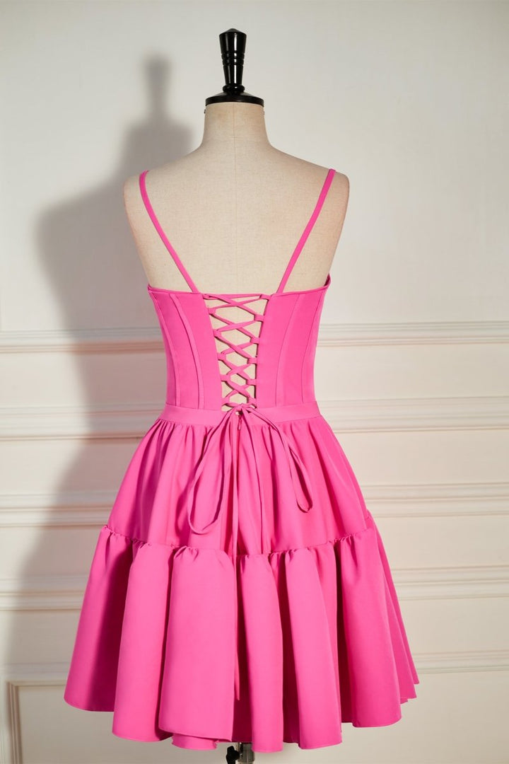 Koscy A-line Ruffled Lace-Up Homecoming Dress