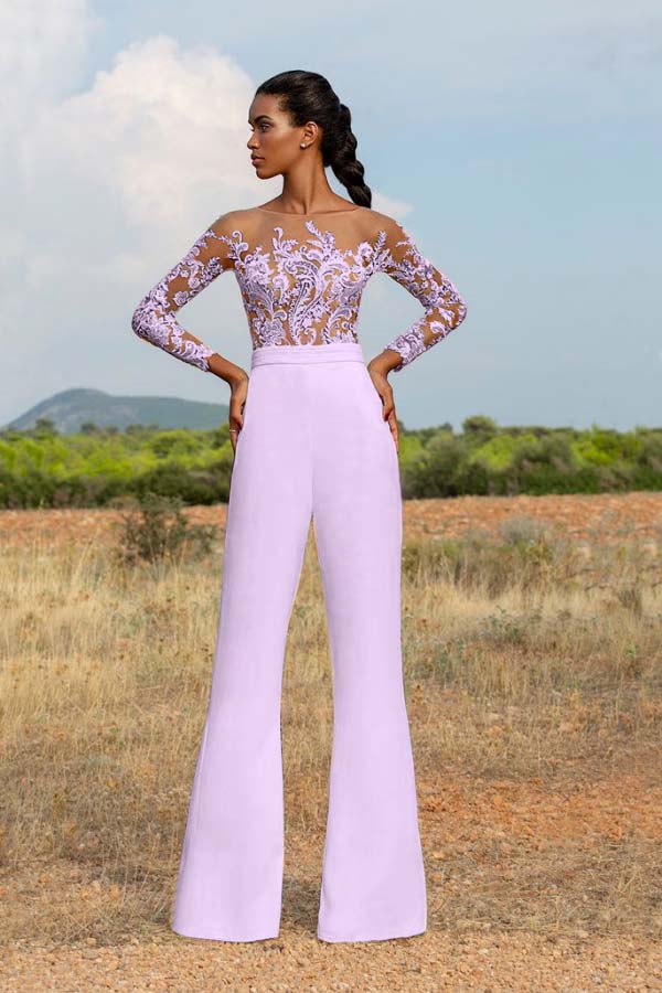 Koscy High-Grade White Embroidery Extraordinary Waist Slim Fit Party Jump Suit