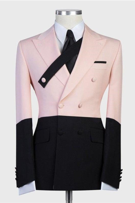 Koscy Pink and Black Double-Breasted Ring Bearer Suit with Peaked Lapel