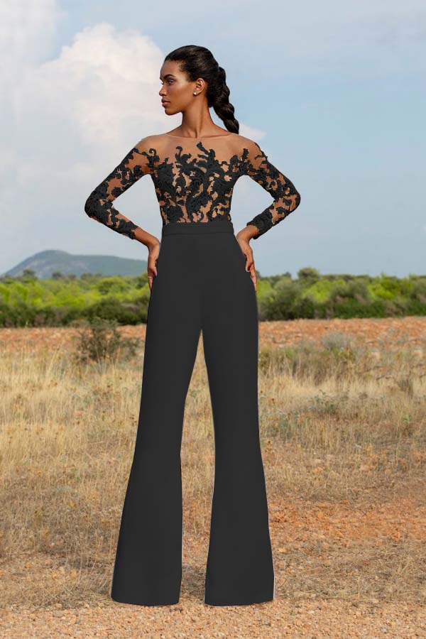 Koscy High-Grade White Embroidery Extraordinary Waist Slim Fit Party Jump Suit
