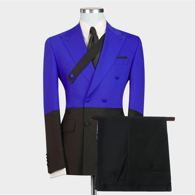 Koscy Handsome Royal Blue Double-Breasted Prom Suit with Peaked Lapel
