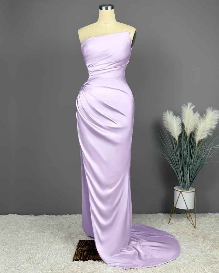 Okdais Prom Dress - Blue Sleeveless Charmeuse with High Slit Pleated