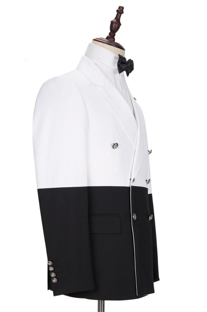 Koscy Classic White and Black Double-Breasted Wedding Blazer for Groom