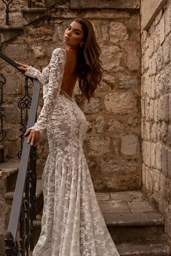 Bmbride Long Mermaid Sweetheart Tulle Lace Backless Wedding Dresses with Sleeves