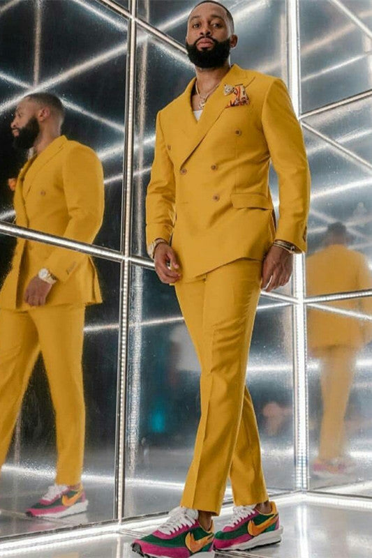 Koscy Slim Fit Yellow Prom Attire for Men 2024 with Double Breasted Gentle