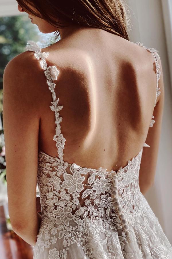 Bmbride Long A-line Sweetheart Tulle Lace Wedding Dress with Slit