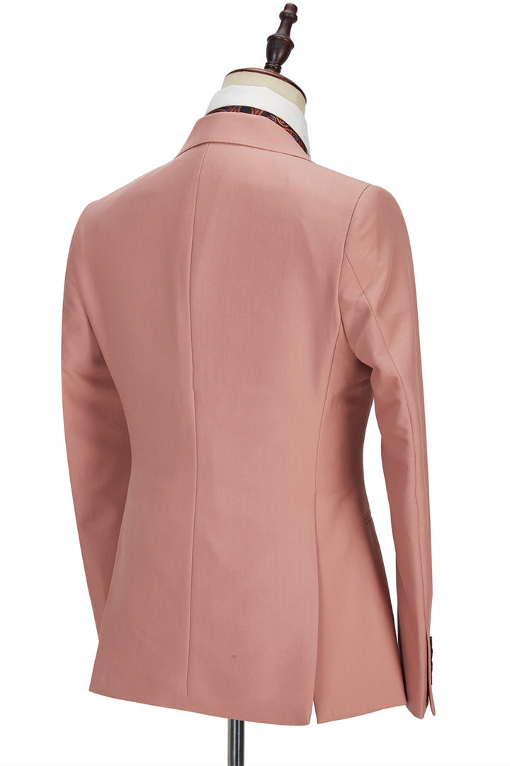 Koscy Pink Three-Piece Marriage Suit with Two Buttons and Peak Lapel for Men