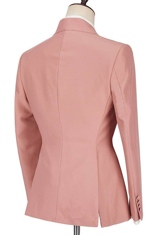 Koscy Best-Fit Pink Wedding Blazer with Peaked Lapel and Ruffles for Groom