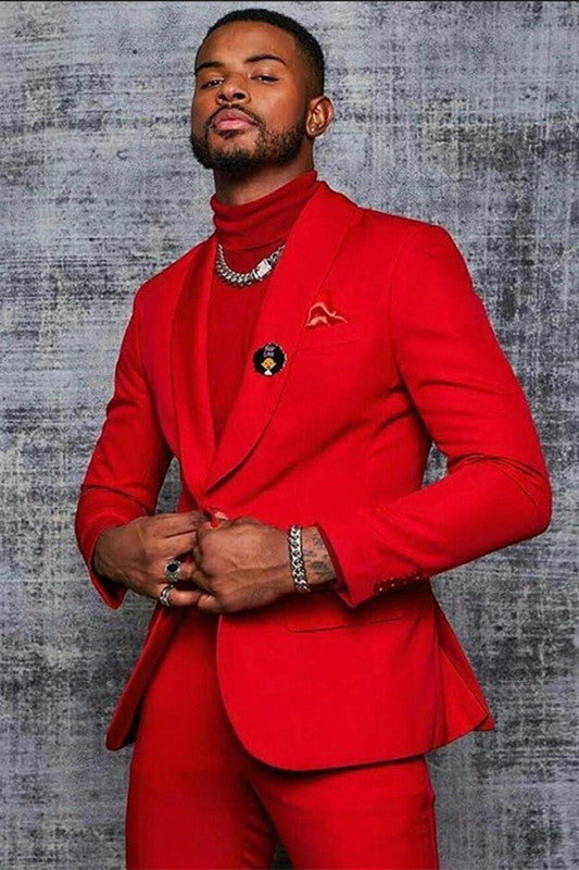 Koscy Handsome Red One-Button Prom Outfit with Shawl Lapel