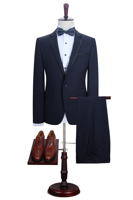 Koscy Modern Slim Fit Dark Navy Men’s Wearhouse Wedding Suit with Notched Lapel