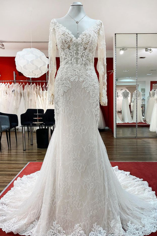 Bmbride Modest Long Mermaid Sweetheart Tulle Lace Wedding Dress with Sleeves