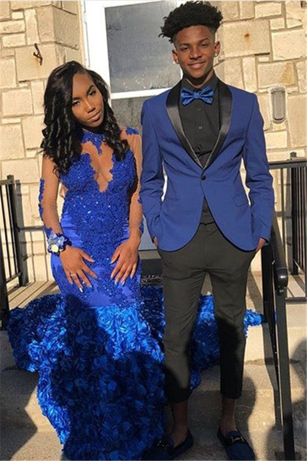 Koscy Handsome Royal Blue Shawl Lapel Tuxedo Suit for Groom