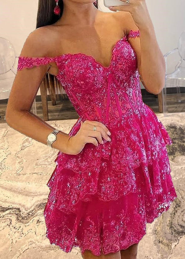 Koscy Short A-Line Sweetheart Tiered Homecoming Dress
