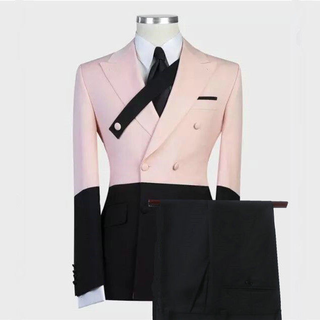 Koscy Pink and Black Double-Breasted Ring Bearer Suit with Peaked Lapel