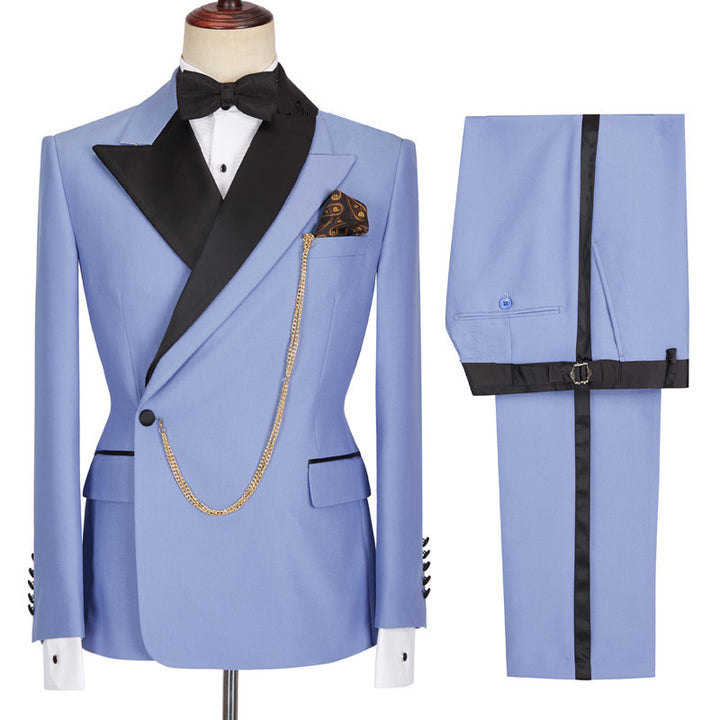 Koscy Modern Blue Best-Fit Business Prom Suit with Peaked Lapel for Men