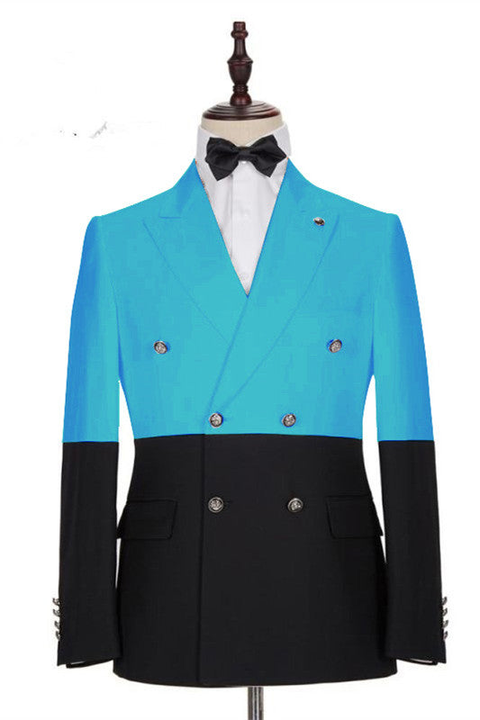 Koscy Elegant Best-Fit Blue Double-Breasted Formal Suit for Prom
