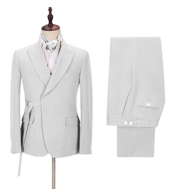 Koscy New Silver Reception Suit for Prom with Adjustable Buckle and Peaked Lapel