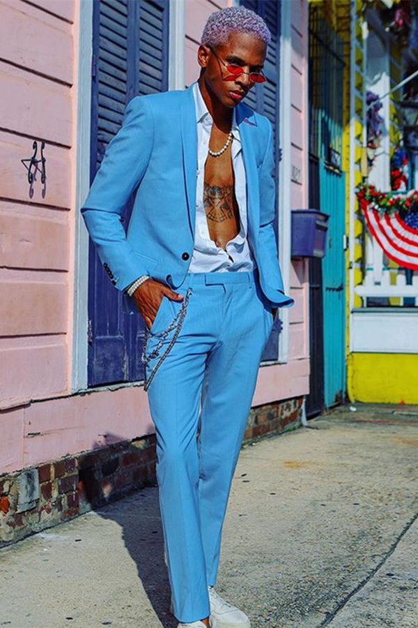 Koscy Stylish Blue Shawl Lapel One-Button Wedding Suit for Groom