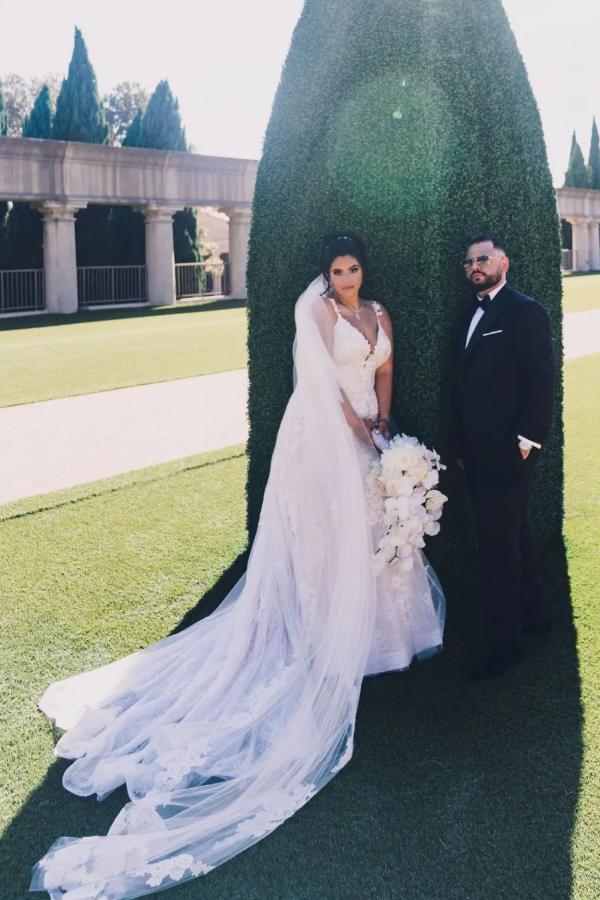Bmbride Romantic A-line Sweetheart Tulle Floral Lace Wedding Dress