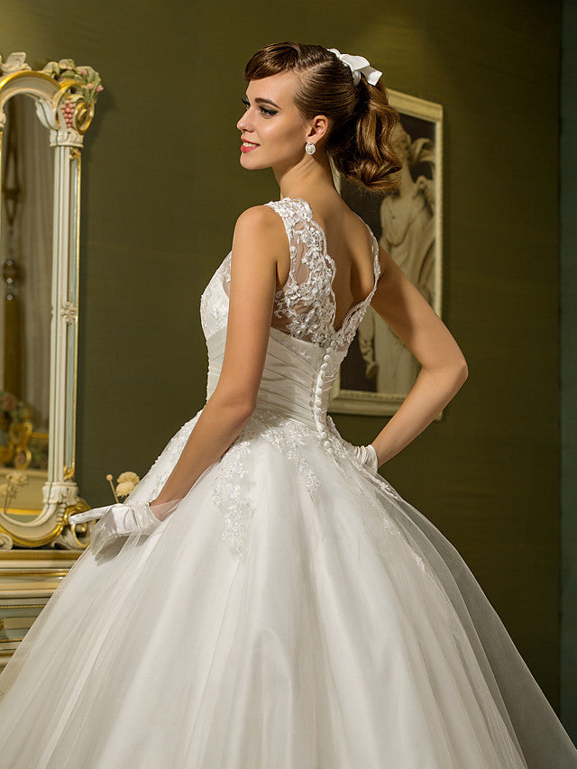 Bmbride A-Line Wedding Dresses High Neck Ankle Length Lace Over Tulle Regular Straps Vintage Little White Dress Illusion