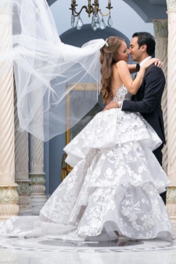 Bmbride Modest Long Ball Gowns Sweetheart Tulle Lace Wedding Dress