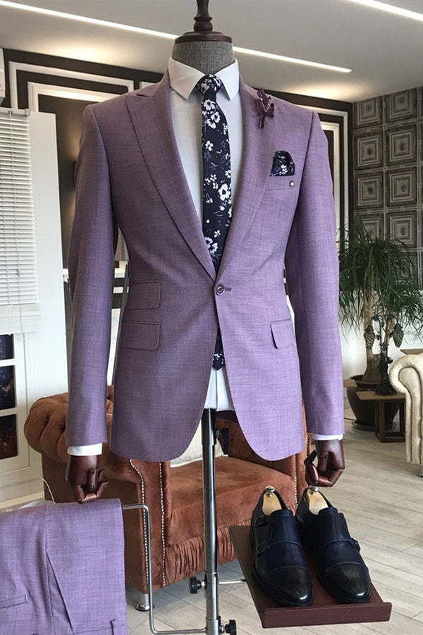 Koscy New Purple Two-Piece Party Suit with Peaked Lapel for Men