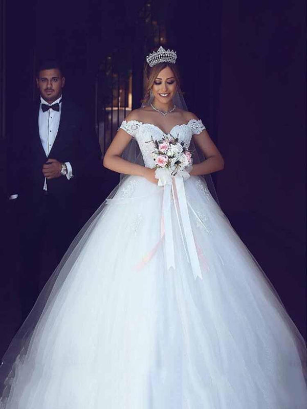 Bmbride Off-the-Shoulder Lace Ball Gown Tulle Wedding Dress