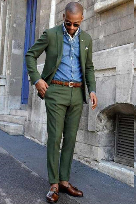 Koscy Elegant Dark Green Wedding Suit with Peaked Lapel for Men 2024