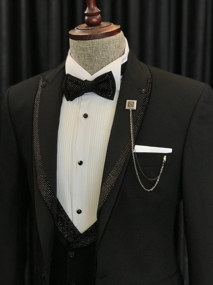 Koscy Benjamin Black Wedding Suit with Sparkling Peaked Lapel