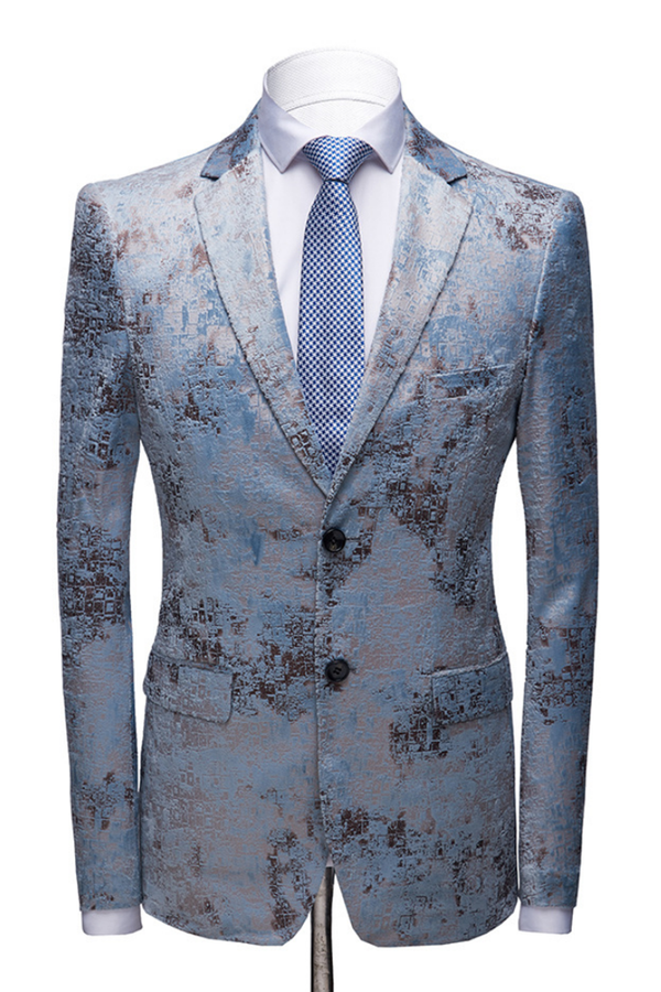 Koscy Blue Notched Lapel Wedding Suit with White Pants for Men’s Events