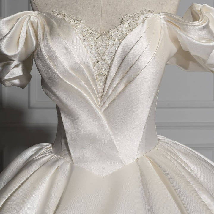 Bmbride Long Ball Gown Off the Shoulder Satin Wedding Dresses with Sleeves