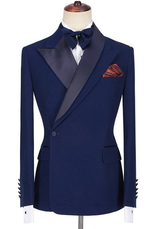 Koscy Fashionable Dark Navy Formal Dinner Suit with Peaked Lapel