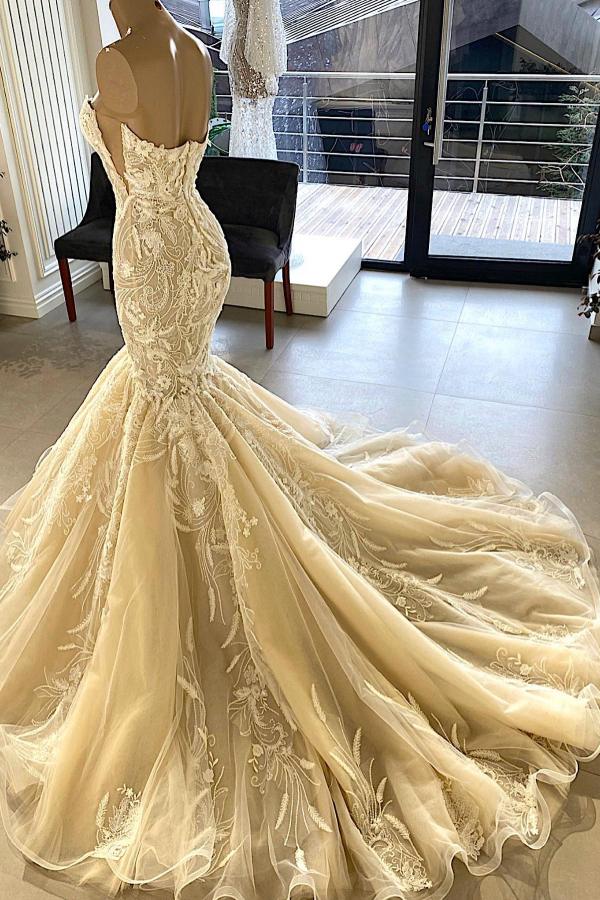 Bmbride Floor Length Sweetheart Sleeveless Mermaid Wedding Dress with Appliques