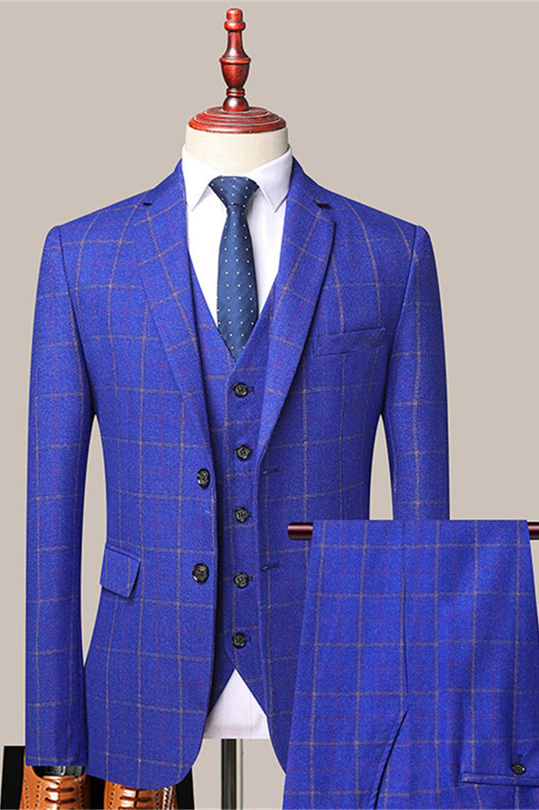 Koscy Casual Royal Blue Prom Attire for Men with Plaid