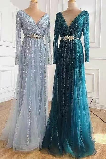 Sequins Evening Dress With Beads Tulle