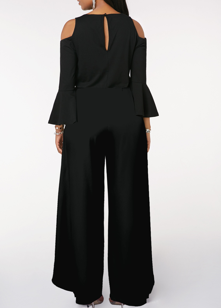 Koscy Chic Black V-Neck Long Sleeves Jump Suit