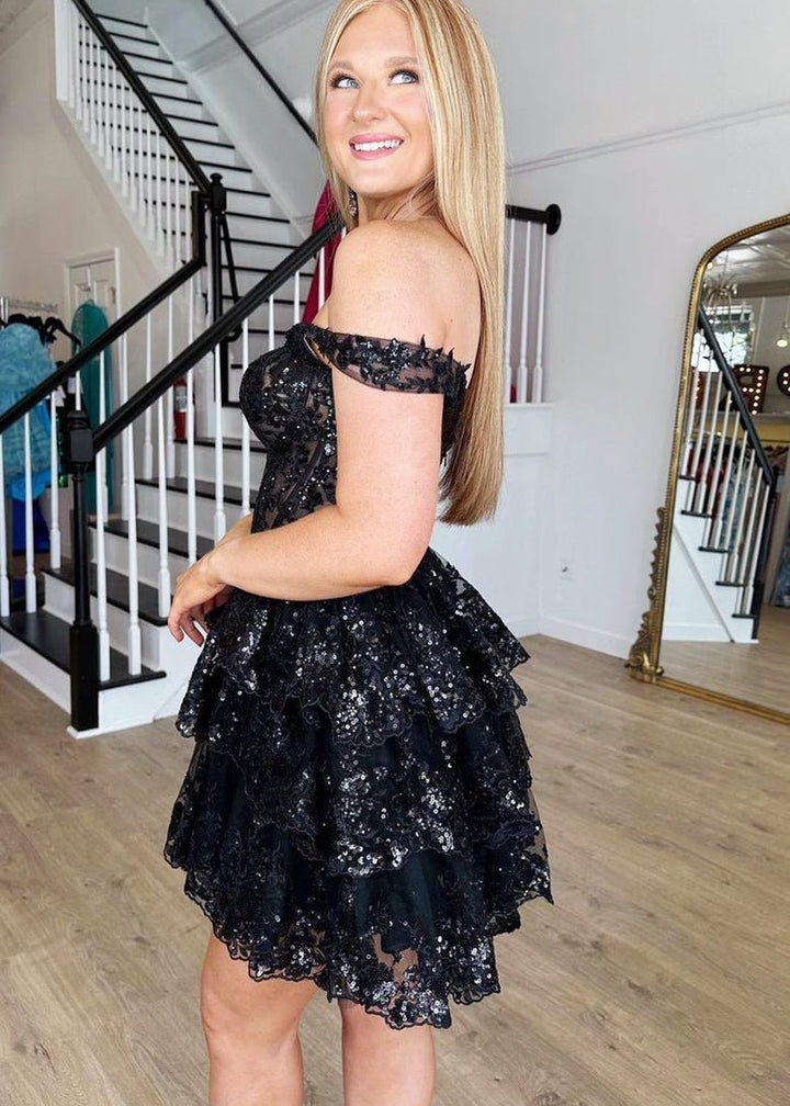 Koscy Short A-Line Sweetheart Tiered Homecoming Dress
