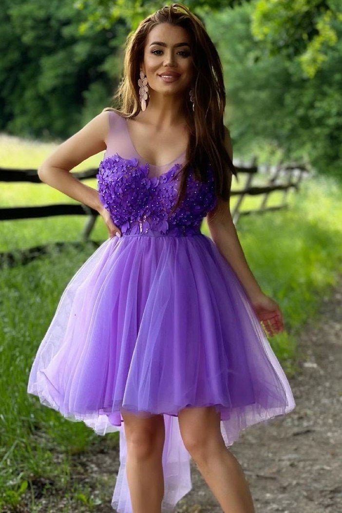 Koscy A-line Illusion Neck Tulle Homecoming Dress