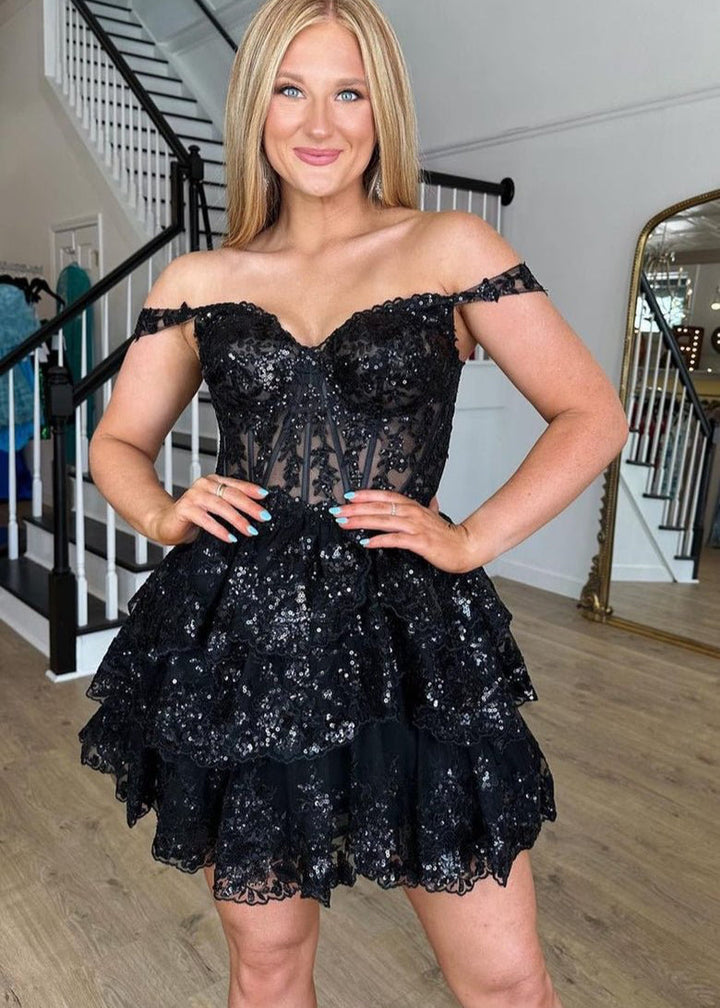 Koscy Short A-Line Sweetheart Tiered Homecoming Dress