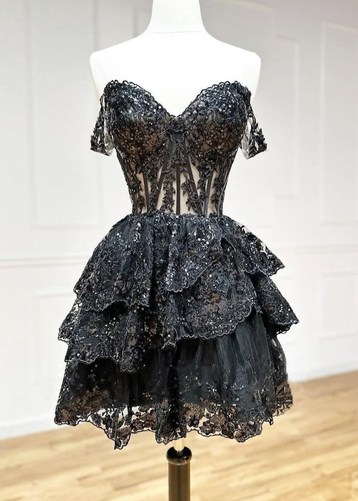Koscy Short A-Line Sweetheart Tiered Homecoming Dress
