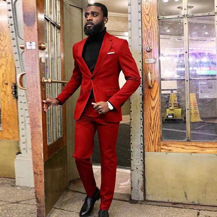 Koscy Casual Red Party Prom Suit - Fashionable 2-Piece Sale Item for Men