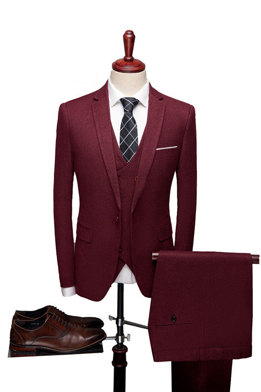 Koscy Classic Red Notch Collar Suit - Elegant 3 Piece for Men's Wedding