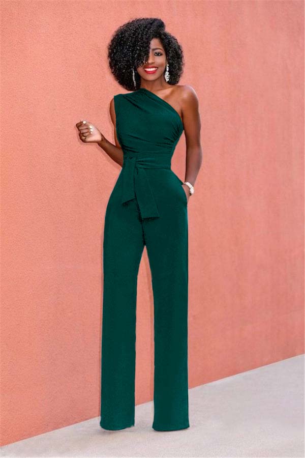 Koscy Concise Black One-Shoulder Daily Women's Jump Suit
