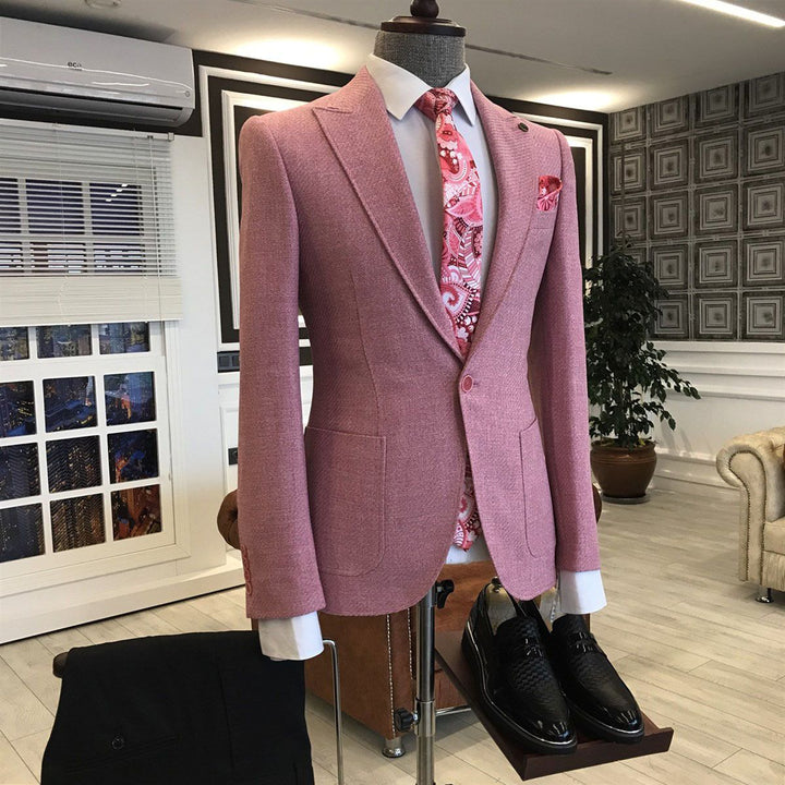 Koscy Simple Pink One-Button Suit with Peaked Lapel