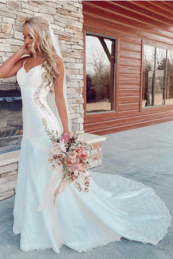Bmbride V-neck Appliques Lace Floor-length Mermaid Wedding Dress